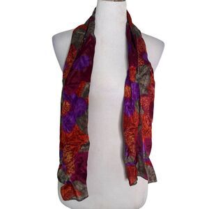 Vintage Liz Claiborne 100% Silk Scarf Floral Pattern Rectangle Made in Japan 55"